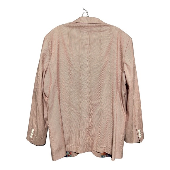 Alan Flusser 44L Striped Seersucker Blazer Floral Pocket Square Single-Breasted - Picture 2 of 4